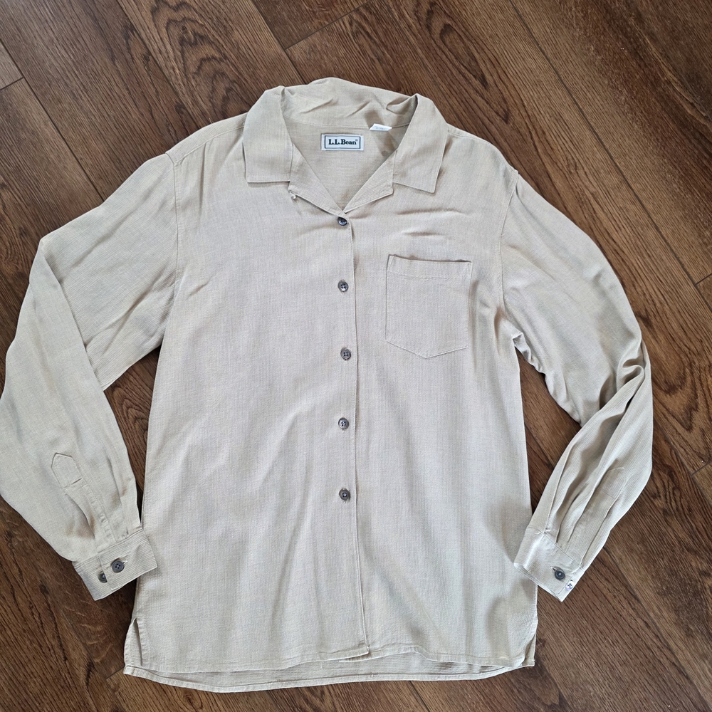 L.L. Bean Vintage Rayon Beige Button-Up Shirt